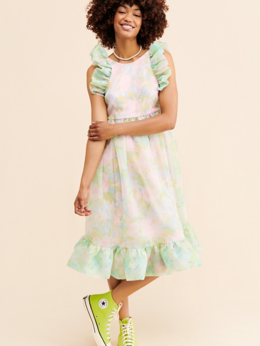 Selkie romantic ruffles floral midi dress
